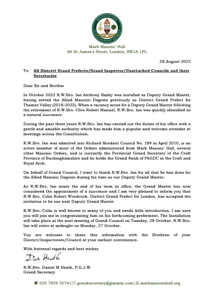 An Announcement from the District Grand Prefect