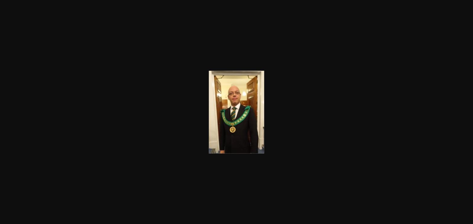 Scott Cargill wearing District regalia, newly appointed Deputy District Grand Prefect